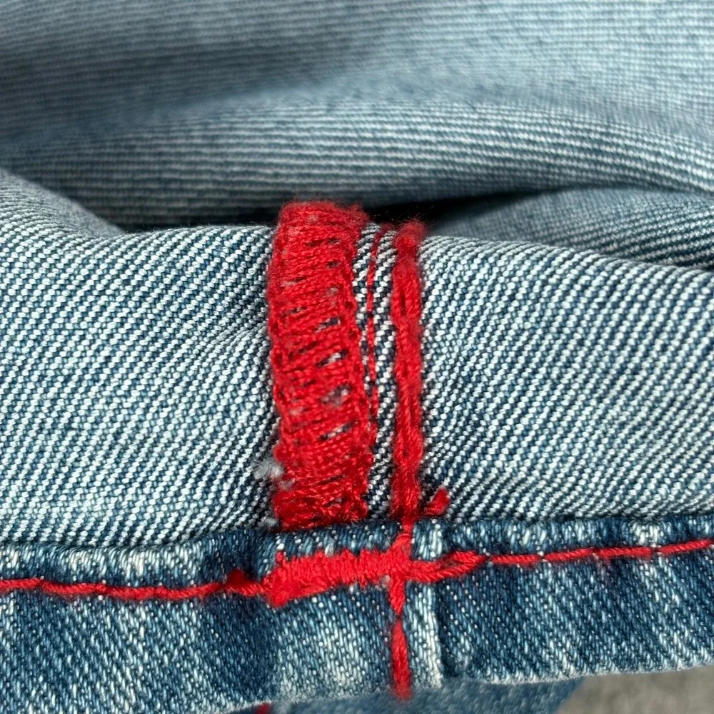 True Religion Ricky Red Big T Jeans Mens 34x34 Blue Neptune Wash Straight NWT
